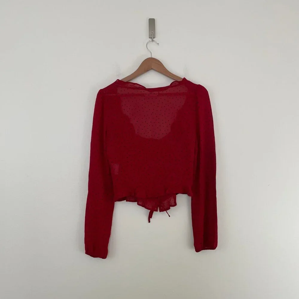 Reformation Italia Red & Black Polka Dot Ruffle Top Size 6